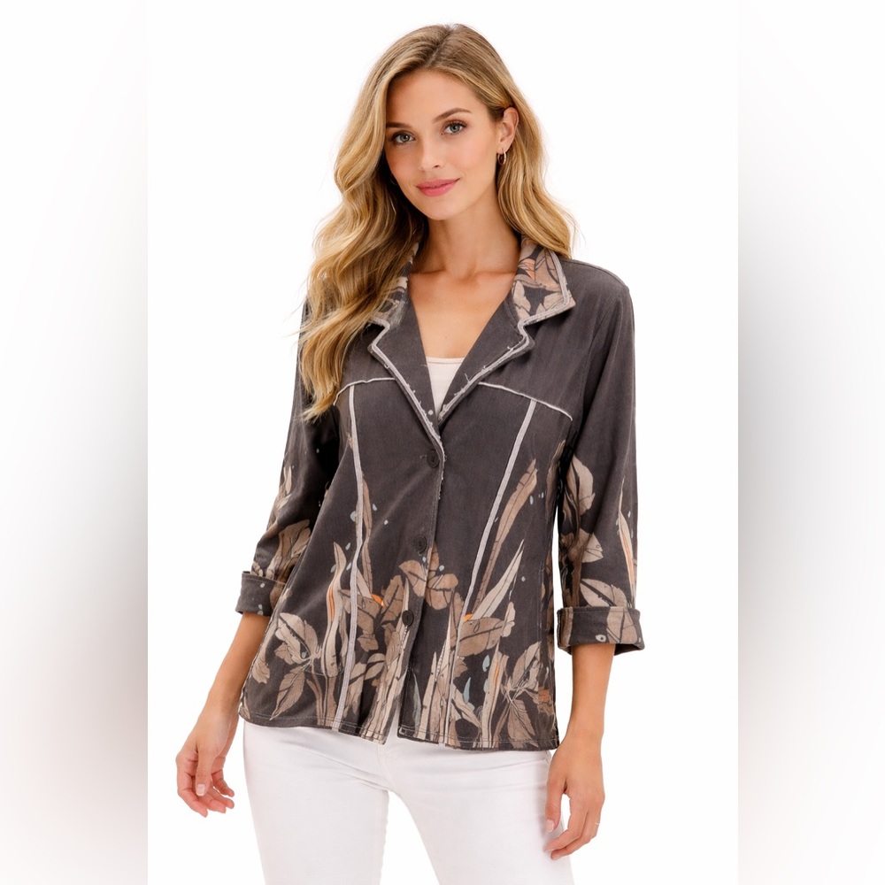 Paper Lace Soft Charcoal Cotton Floral Blazer